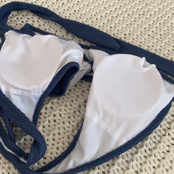 Deep Love Solid Blue Bikini Set Tie Front Beach Swimwear S - Picture 5 of 6